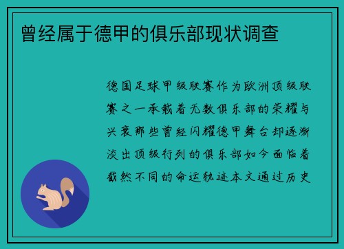 曾经属于德甲的俱乐部现状调查